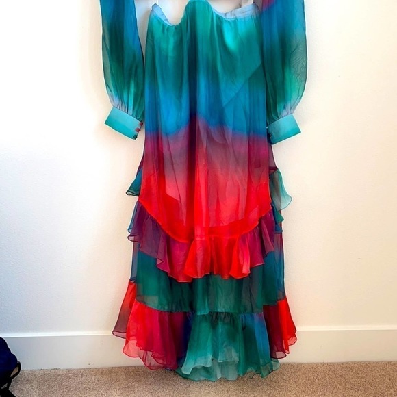 PATBO Sunset Cutout Maxi Dress Red blue green ruffle tiered 12 Rare - Picture 6 of 12